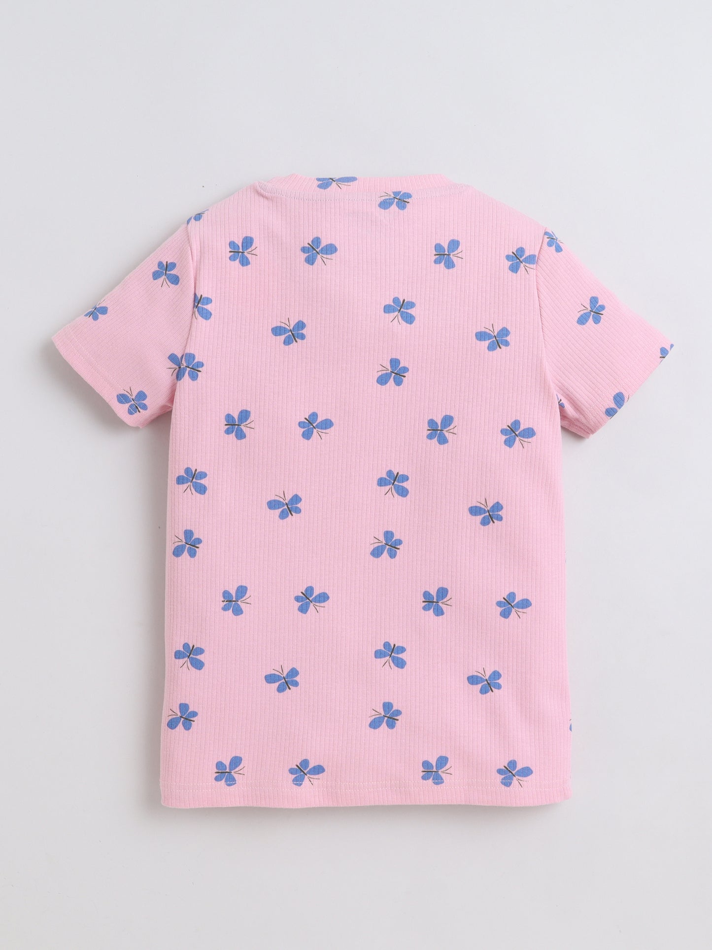 Baby Nation Cotton Knit Half Sleeves Butterfly Printed T-Shirt - Pink