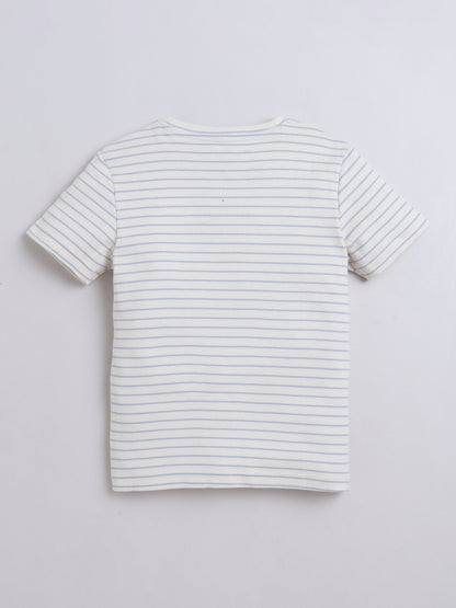 Baby Nation Cotton Knit Half Sleeve Coord Short Set - Light Blue Stripes