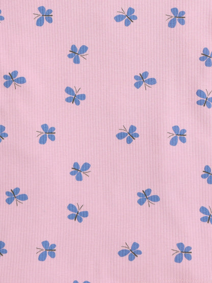 Baby Nation Cotton Knit Half Sleeves Butterfly Printed T-Shirt - Pink