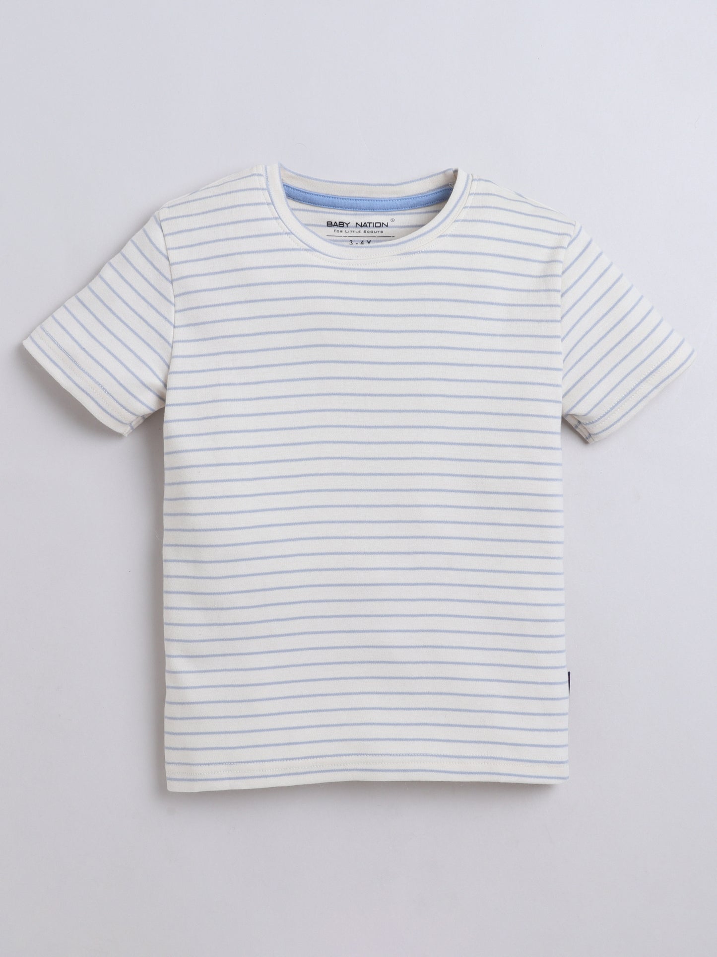 Baby Nation Cotton Knit Half Sleeve Coord Short Set - Light Blue Stripes