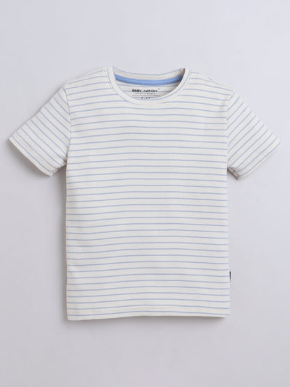 Baby Nation Cotton Knit Half Sleeve Coord Short Set - Light Blue Stripes