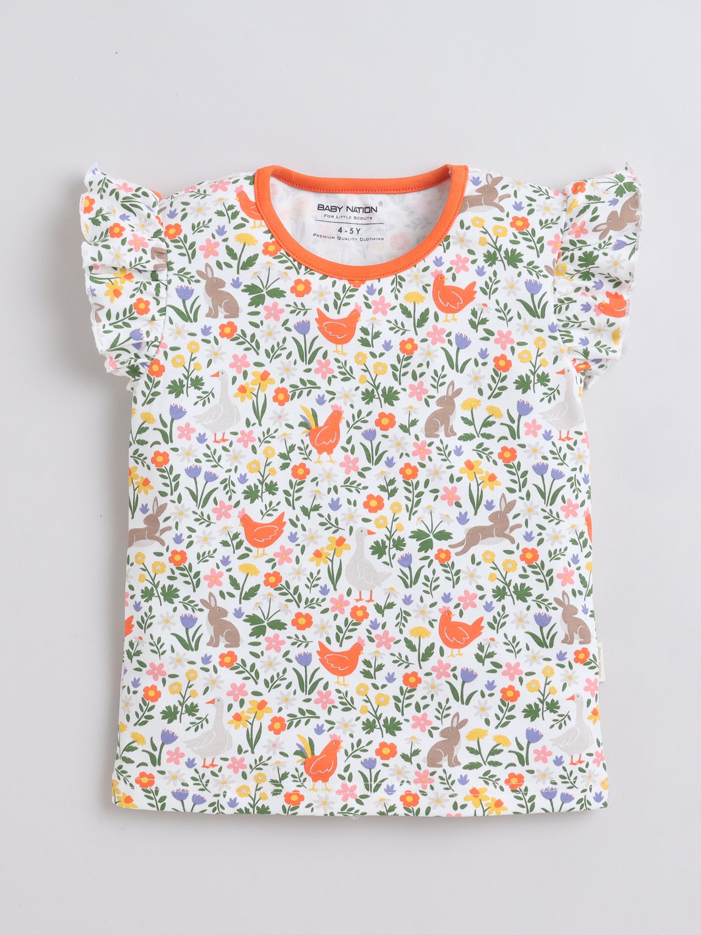 Girls Frill Sleeve T-Shirt - White Chicken
