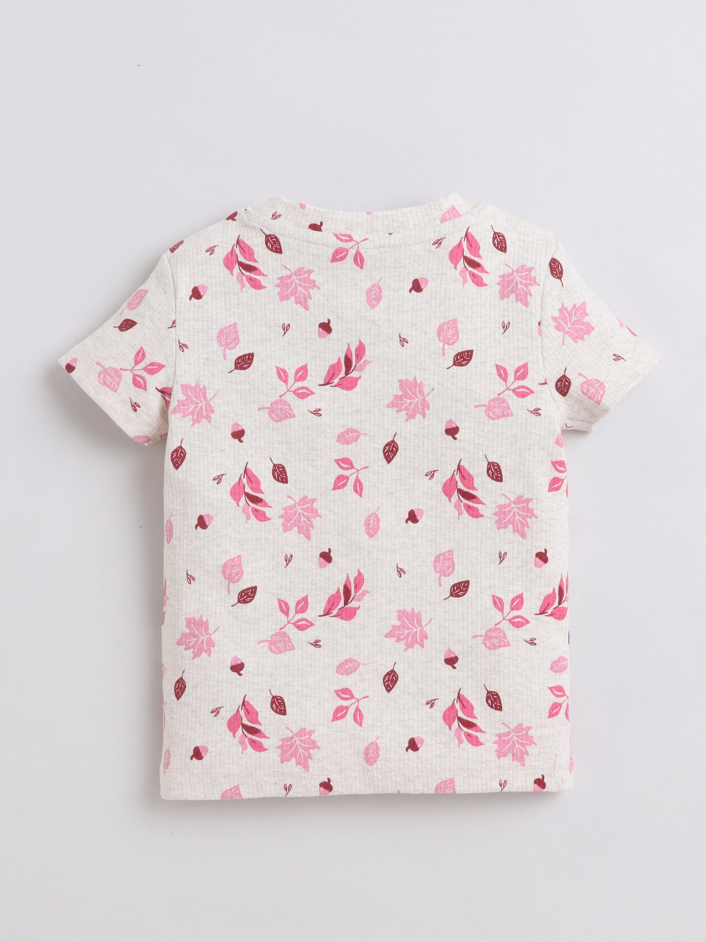 Baby Nation Cotton Knit Half Sleeves Leaf Printed T-Shirt - Cream