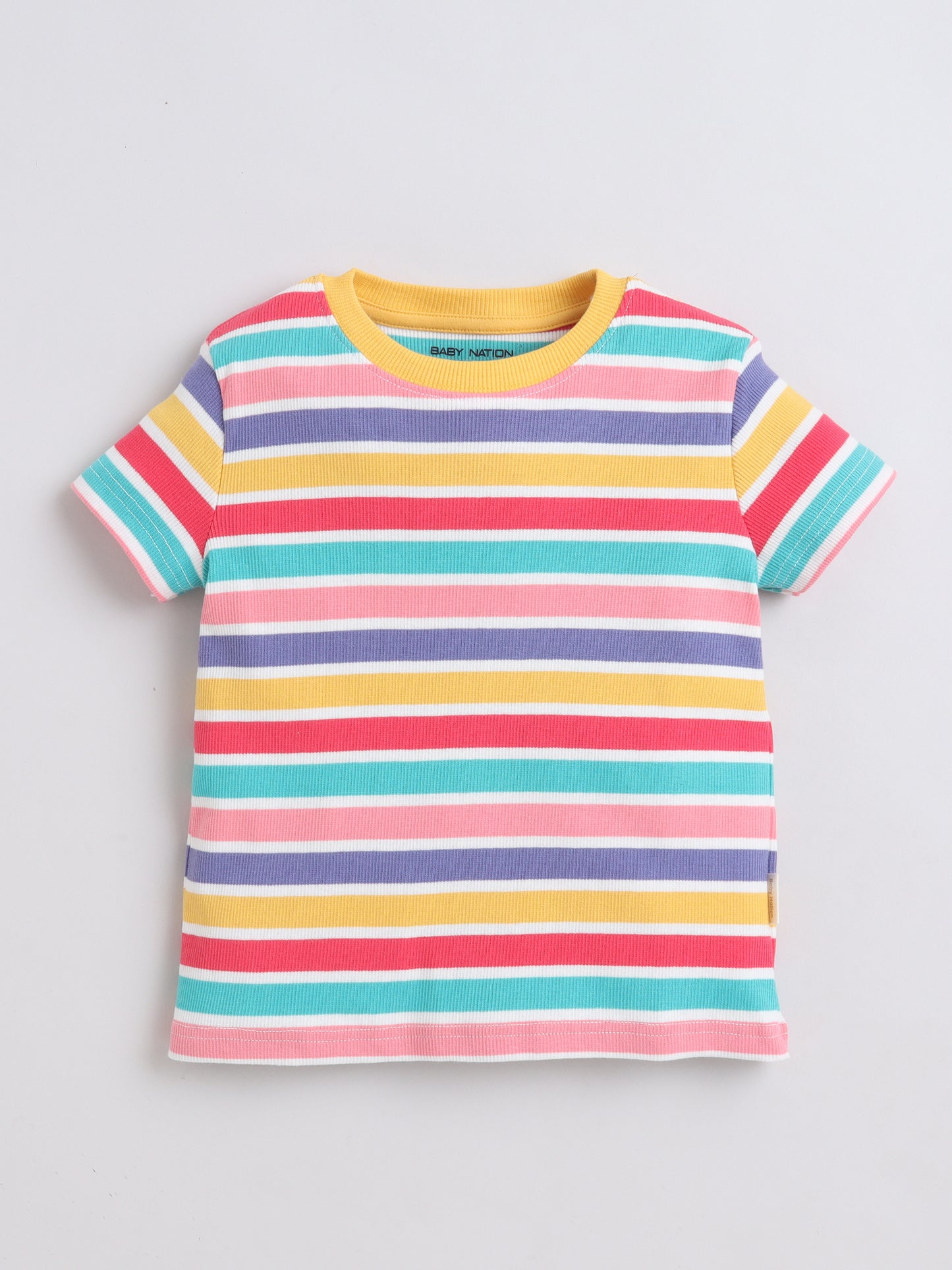 Baby Nation Cotton Knit Half Sleeves Rainbow Striped T-Shirt - Multi Color