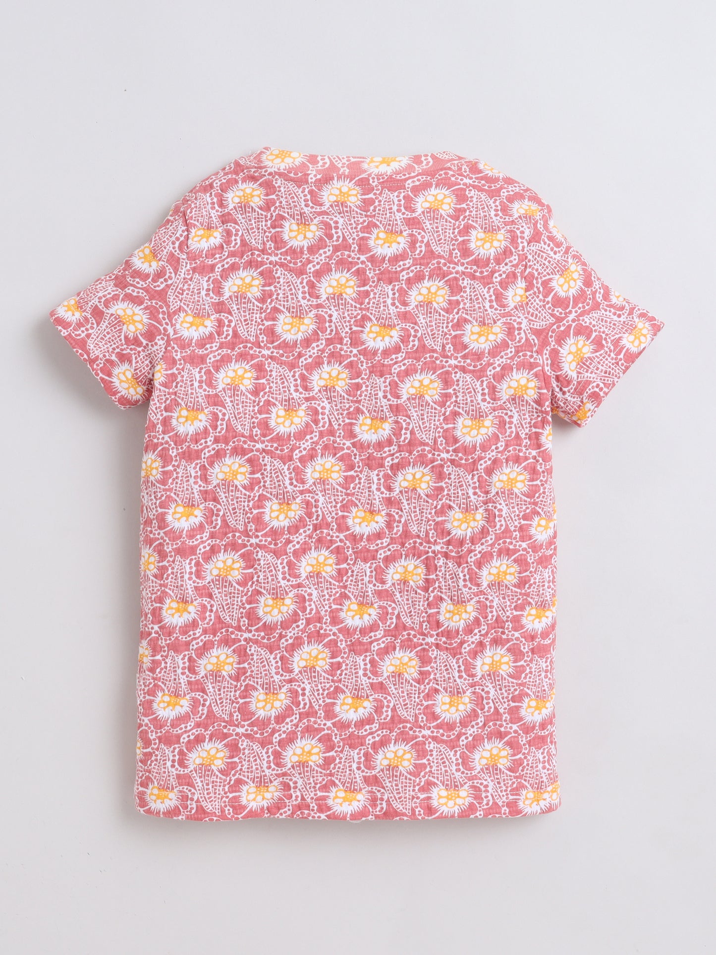 Baby Nation Cotton Knit Half Sleeves Flower Printed T-Shirt - Pink