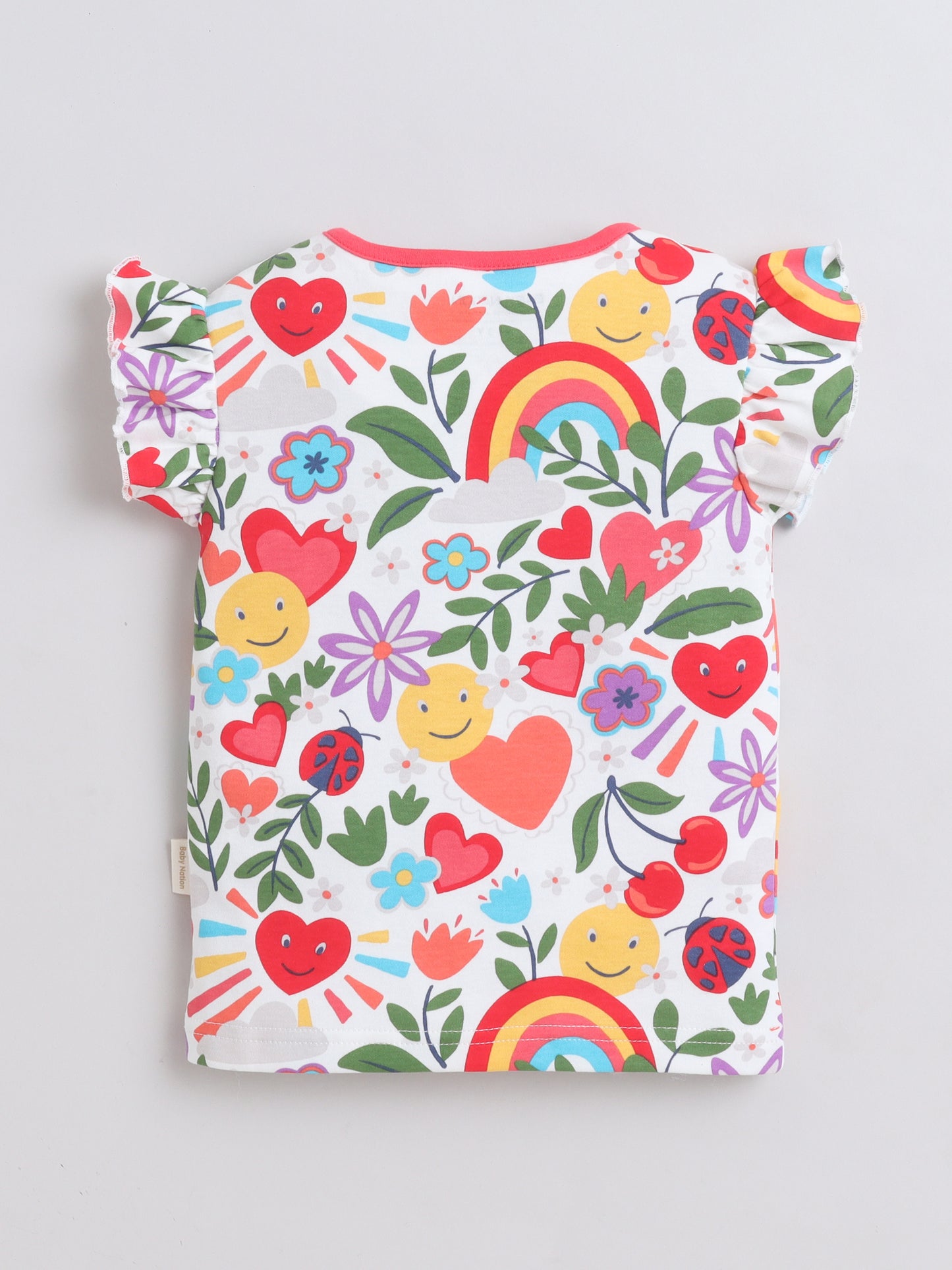 Girls Frill Sleeve T-Shirt - White Heart