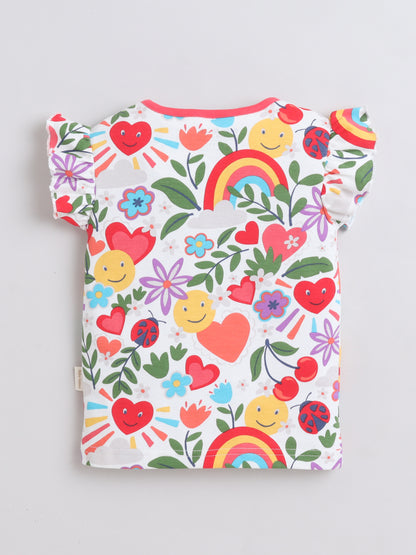Girls Frill Sleeve T-Shirt - White Heart