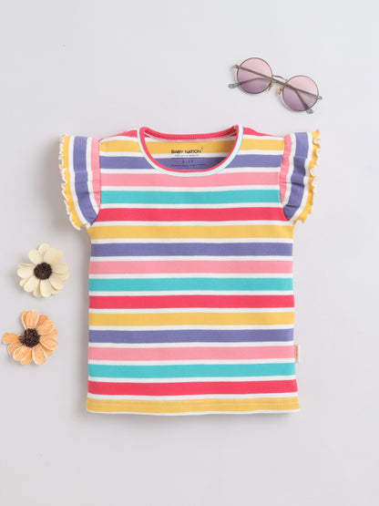 Girls Frill Sleeve T-Shirt - Rainbow