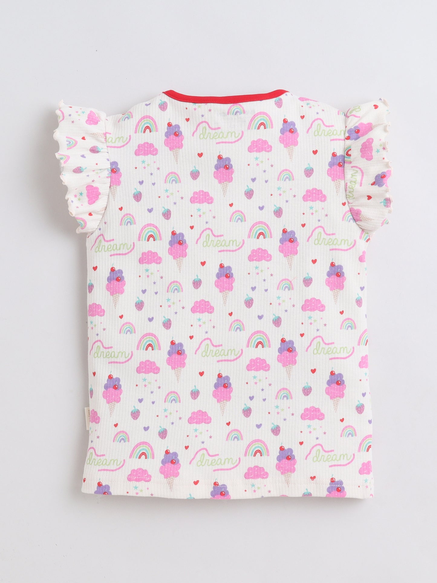 Girls Frill Sleeve T-Shirt - Ice Cream AOP