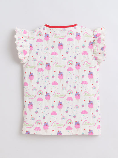 Girls Frill Sleeve T-Shirt - Ice Cream AOP