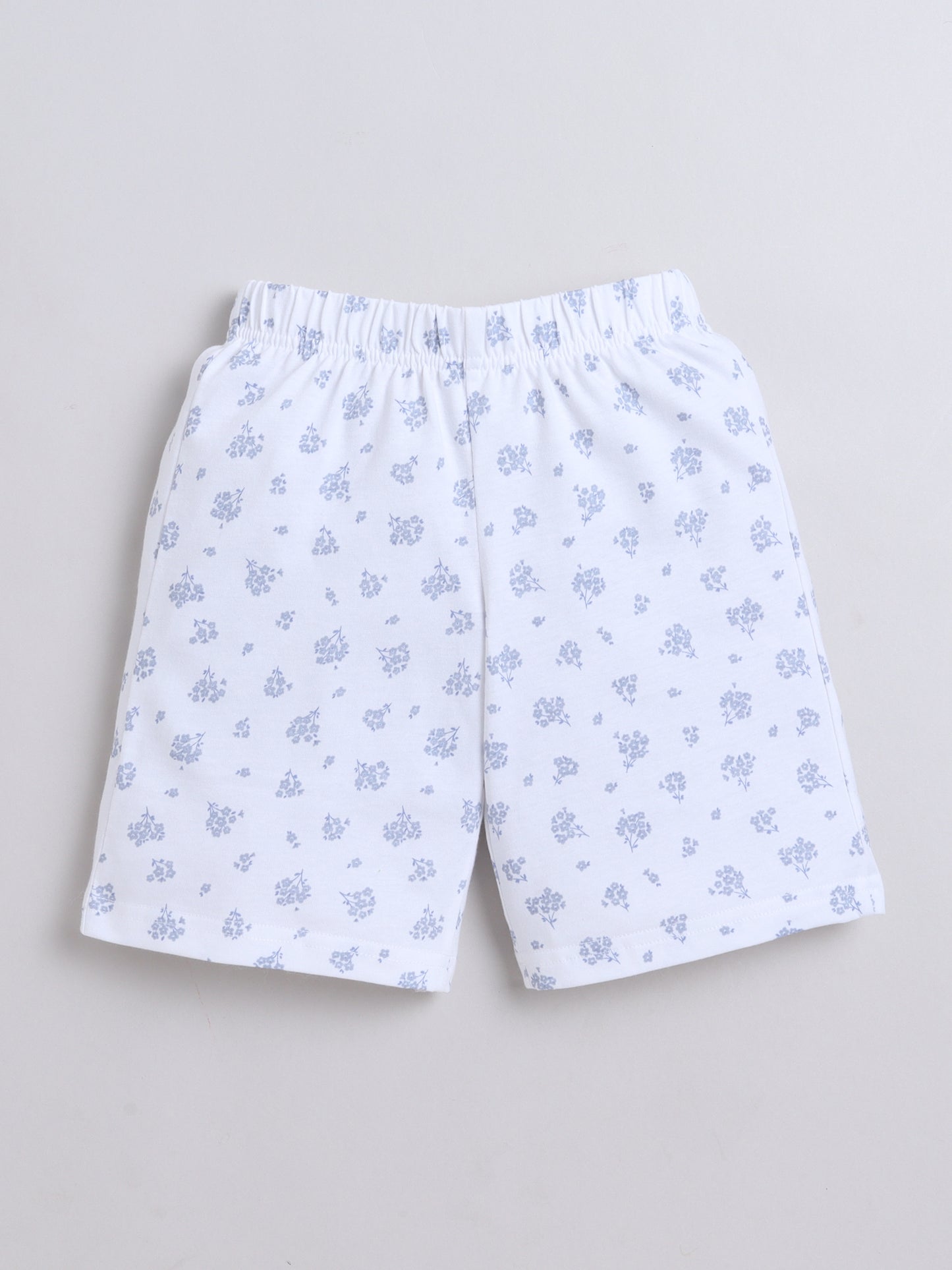 Baby Nation Cotton Knit Half Sleeve Coord Short Set -White Flower