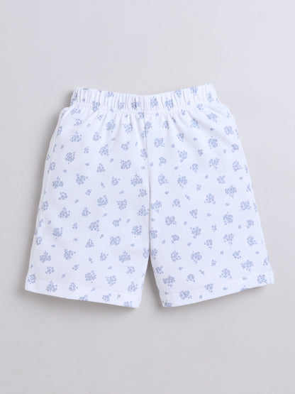 Baby Nation Cotton Knit Half Sleeve Coord Short Set -White Flower