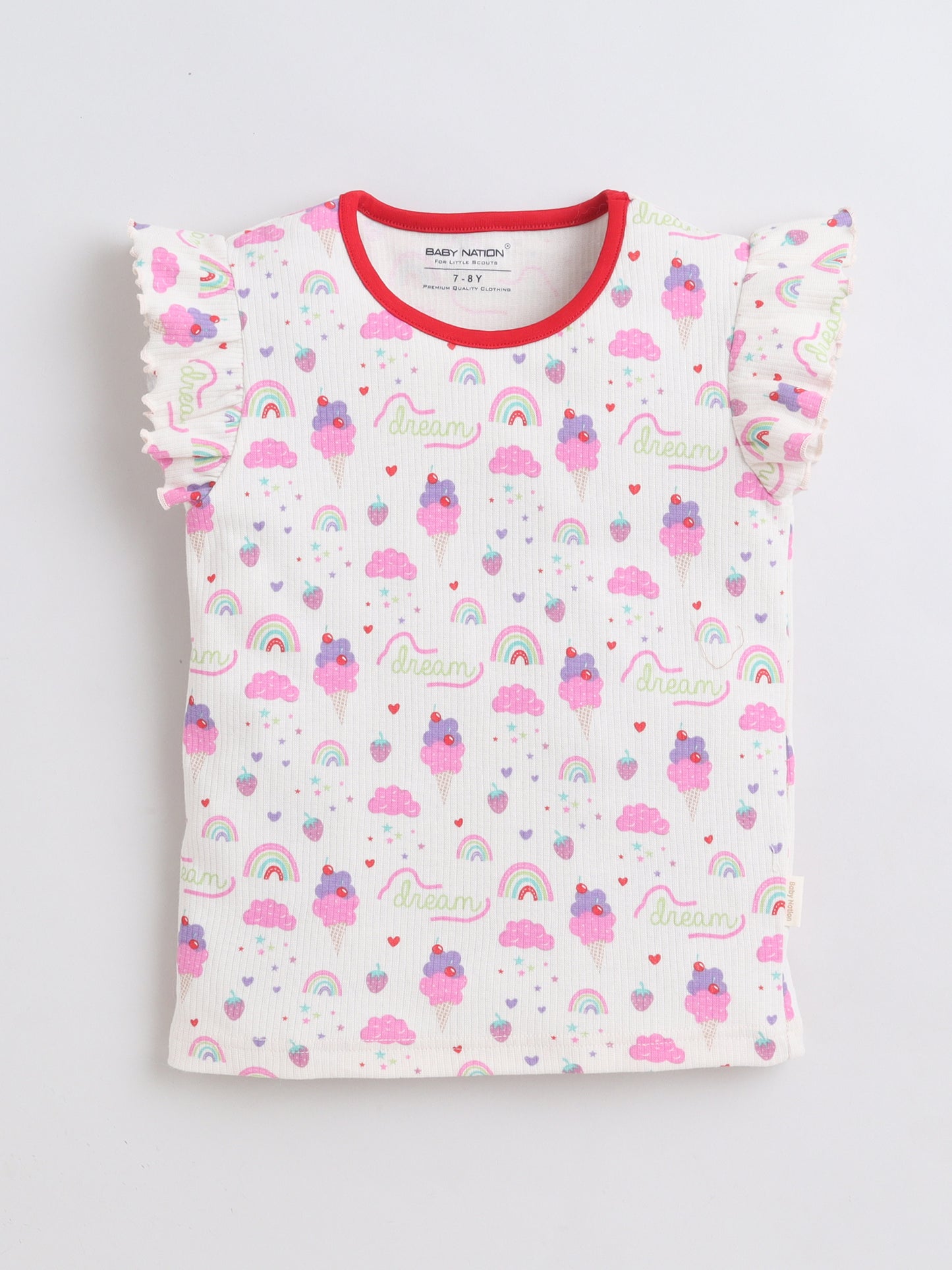 Girls Frill Sleeve T-Shirt - Ice Cream AOP