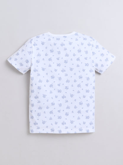 Baby Nation Cotton Knit Half Sleeve Coord Short Set -White Flower