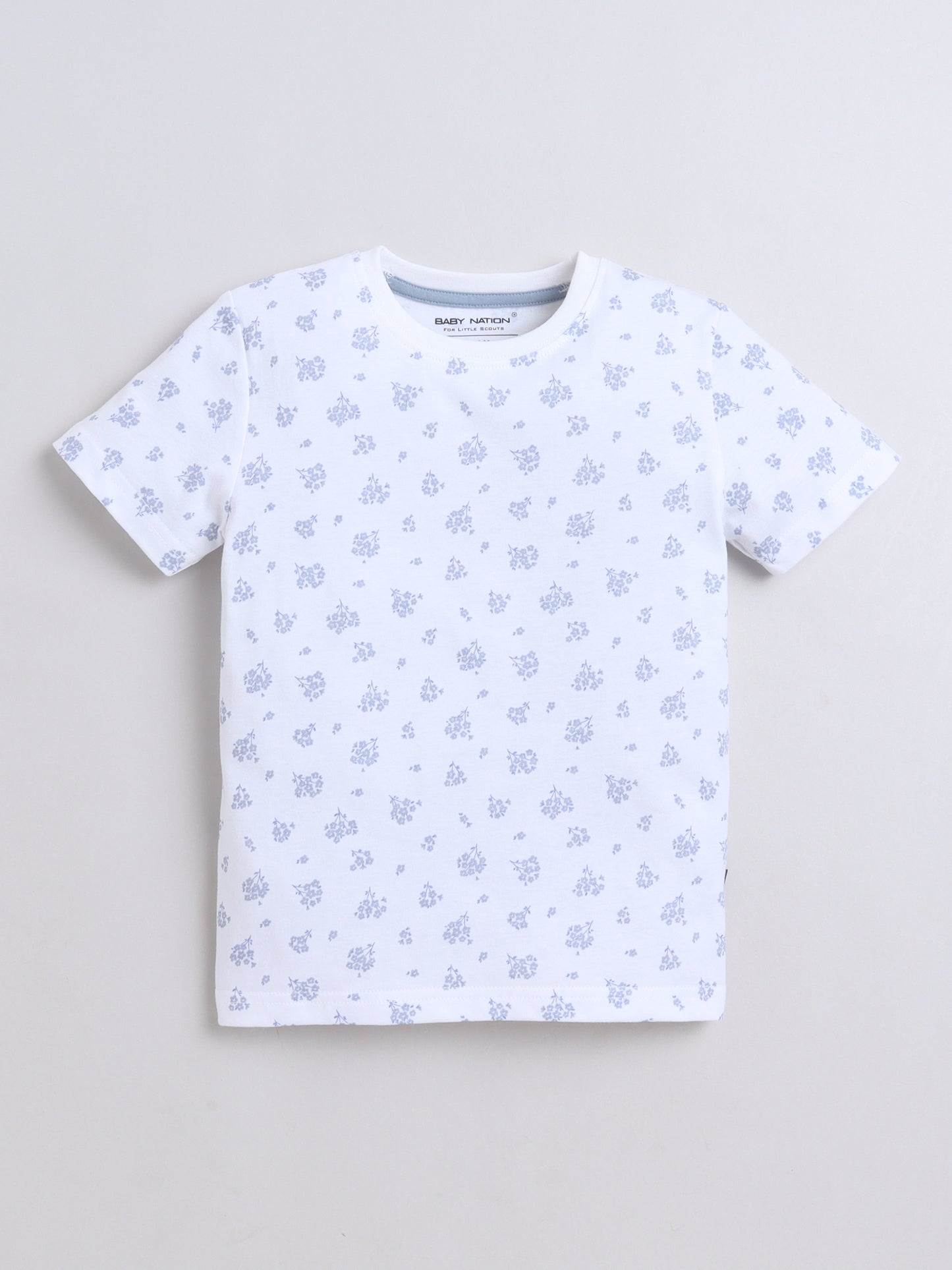 Baby Nation Cotton Knit Half Sleeve Coord Short Set -White Flower