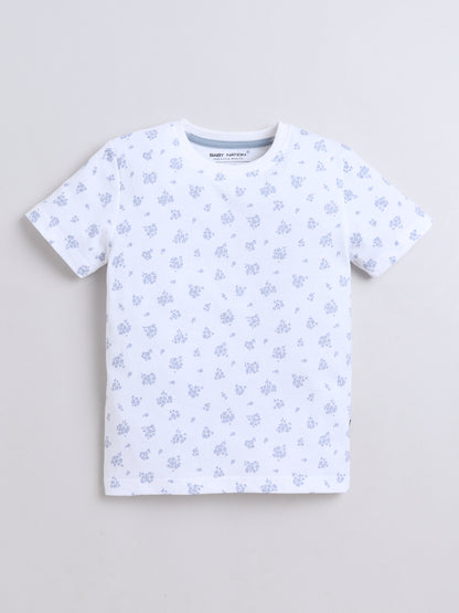 Baby Nation Cotton Knit Half Sleeve Coord Short Set -White Flower