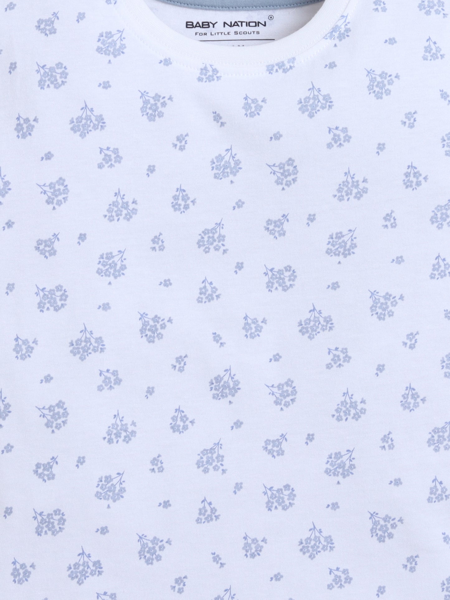 Baby Nation Cotton Knit Half Sleeve Coord Short Set -White Flower