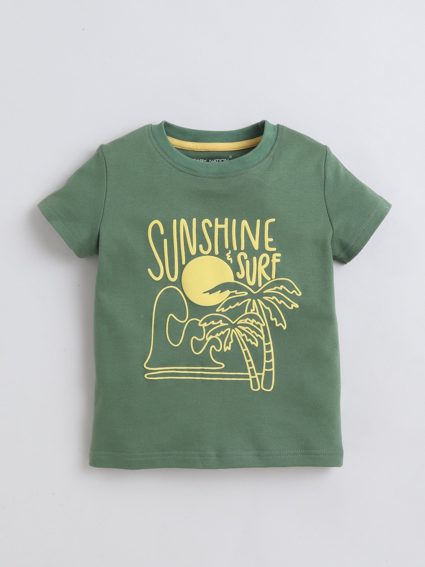 Baby Nation Cotton Knit Half Sleeves Sunshine Printed T-Shirt - Green