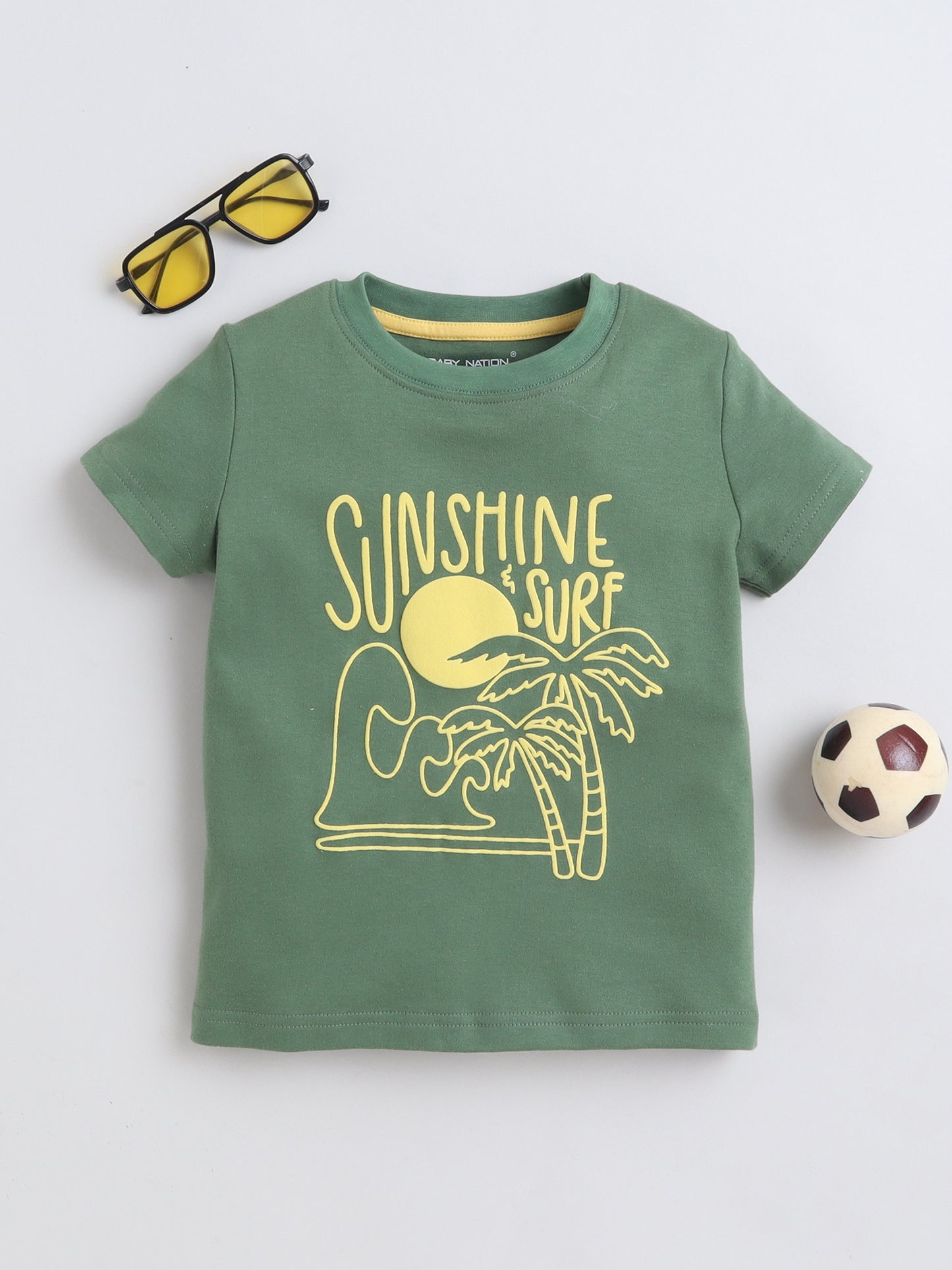 Baby Nation Cotton Knit Half Sleeves Sunshine Printed T-Shirt - Green