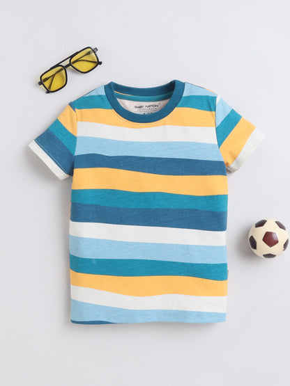 Baby Nation Cotton Knit Half Sleeves  Printed T-Shirt - Multi Color