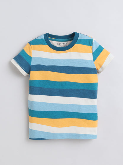 Baby Nation Cotton Knit Half Sleeves  Printed T-Shirt - Multi Color