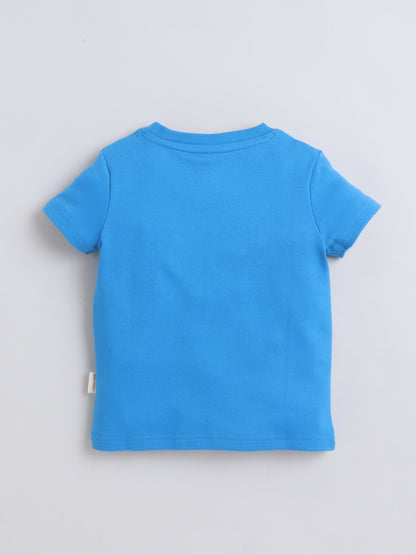 Baby Nation Cotton Knit Half Sleeves Tiger Printed T-Shirt - Blue