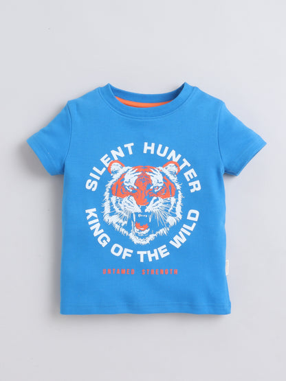 Baby Nation Cotton Knit Half Sleeves Tiger Printed T-Shirt - Blue