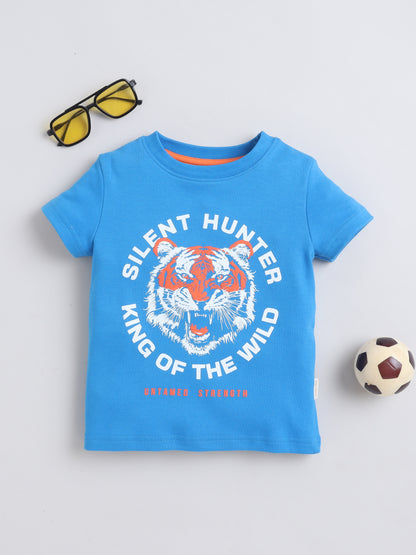 Baby Nation Cotton Knit Half Sleeves Tiger Printed T-Shirt - Blue