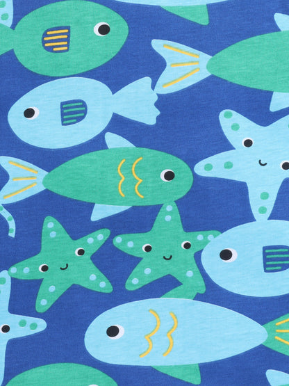Baby Nation Cotton Knit Half Sleeves Fish Printed T-Shirt - Blue