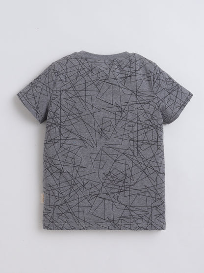 Baby Nation Cotton Knit Half Sleeves Fox Printed T-shirt - Grey