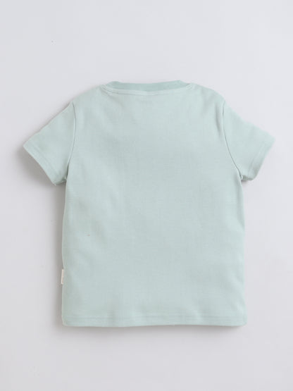 Baby Nation Cotton Knit Half Sleeves Fish Printed T-Shirt - Light green