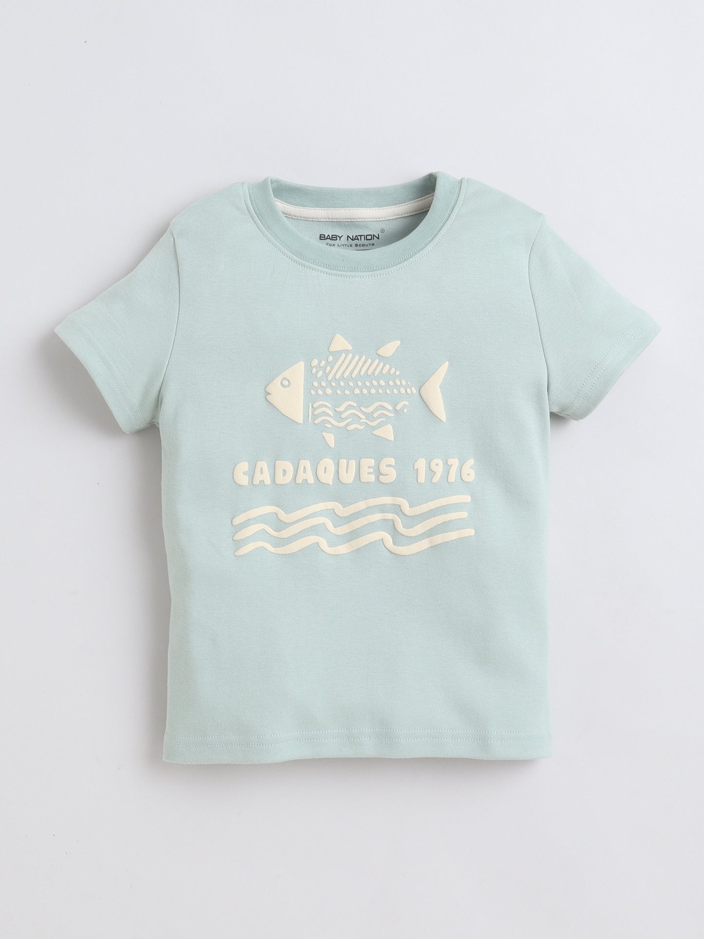 Baby Nation Cotton Knit Half Sleeves Fish Printed T-Shirt - Light green