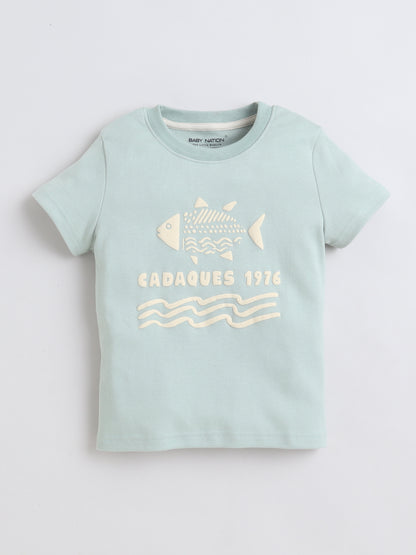 Baby Nation Cotton Knit Half Sleeves Fish Printed T-Shirt - Light green