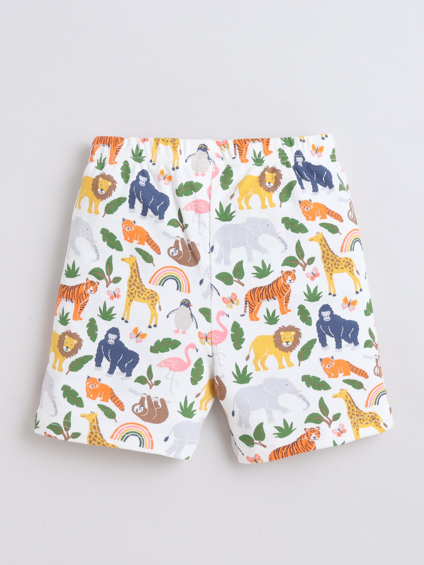 Baby Nation Cotton Knit Half Sleeves Wild Animals Printed Coordinating Shorts Set - White
