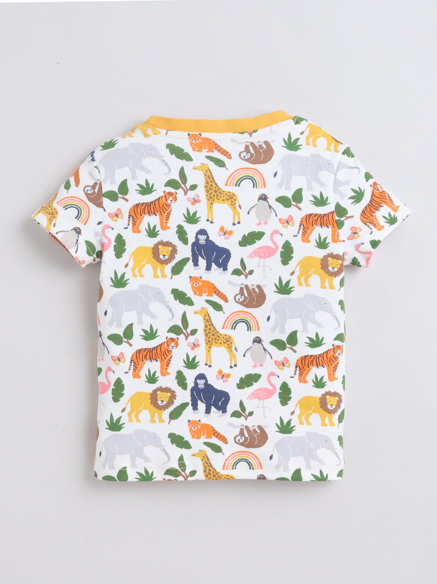 Baby Nation Cotton Knit Half Sleeves Wild Animals Printed Coordinating Shorts Set - White