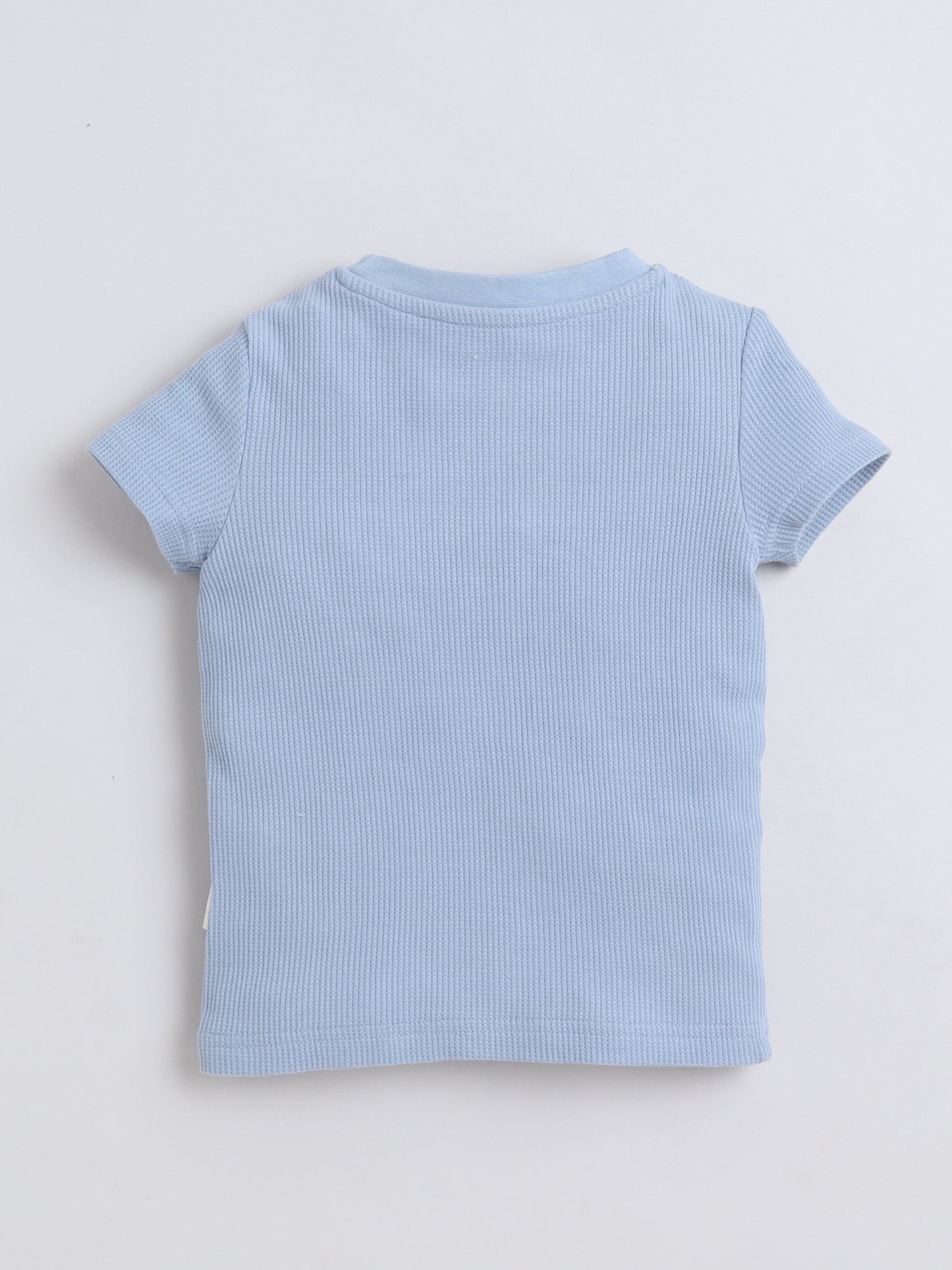 Baby Nation Cotton Knit Half Sleeves Blue Waffle Solid Coordinating Shorts Set - Blue