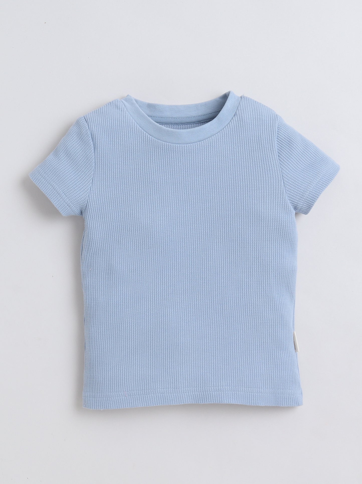 Baby Nation Cotton Knit Half Sleeves Blue Waffle Solid Coordinating Shorts Set - Blue