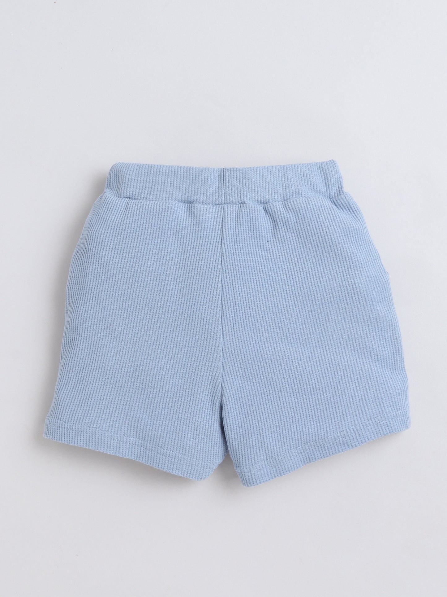 Baby Nation Cotton Knit Half Sleeves Blue Waffle Solid Coordinating Shorts Set - Blue