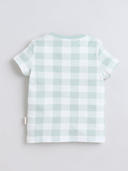 Baby Nation Cotton Knit Half Sleeves Checks Printed Coordinating Shorts Set - Light Grey