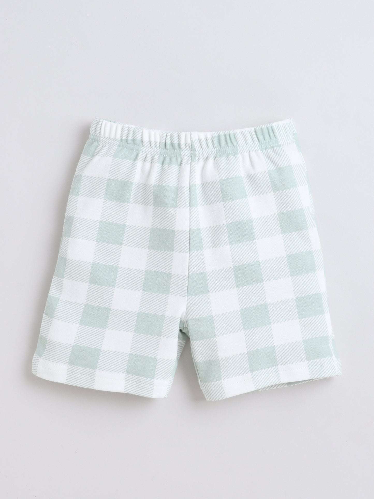 Baby Nation Cotton Knit Half Sleeves Checks Printed Coordinating Shorts Set - Light Grey