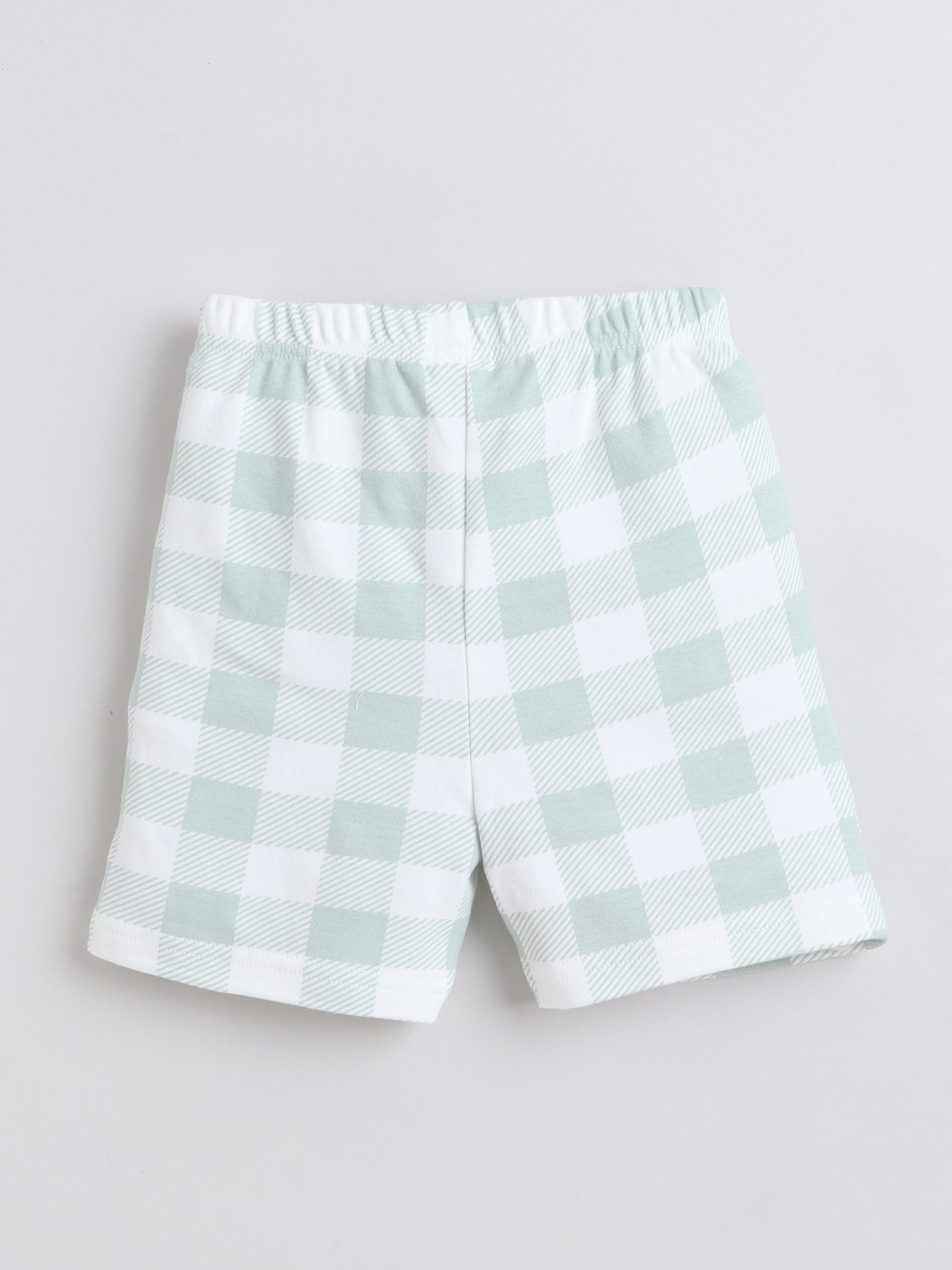 Baby Nation Cotton Knit Half Sleeves Checks Printed Coordinating Shorts Set - Light Grey