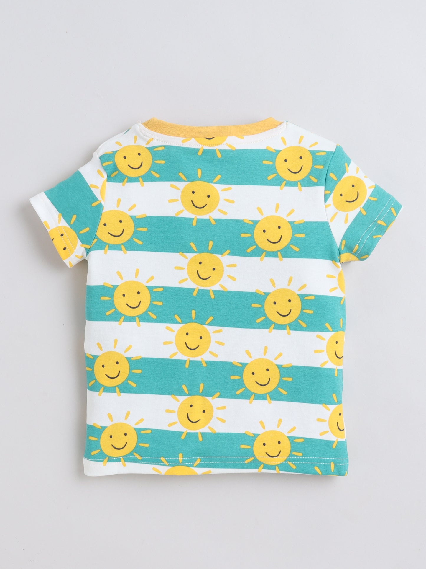 Baby Nation Cotton Knit Half Sleeves Sun Printed Coordinating Shorts Set - Green