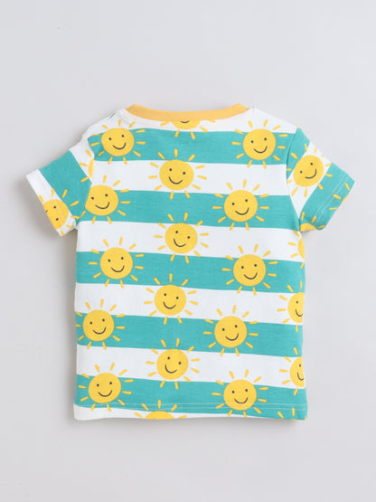 Baby Nation Cotton Knit Half Sleeves Sun Printed Coordinating Shorts Set - Green