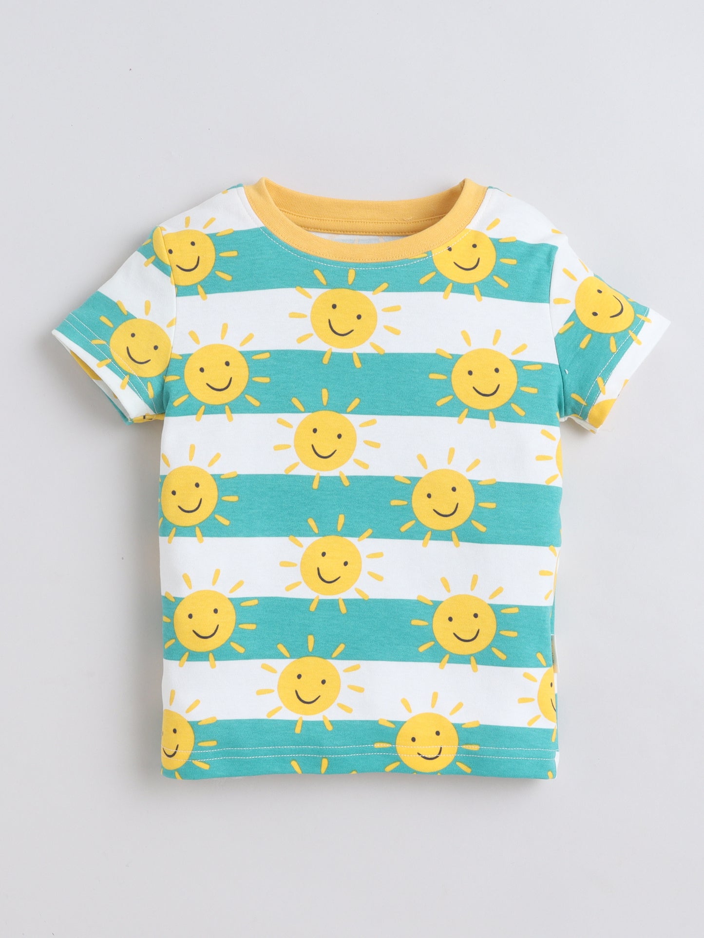 Baby Nation Cotton Knit Half Sleeves Sun Printed Coordinating Shorts Set - Green