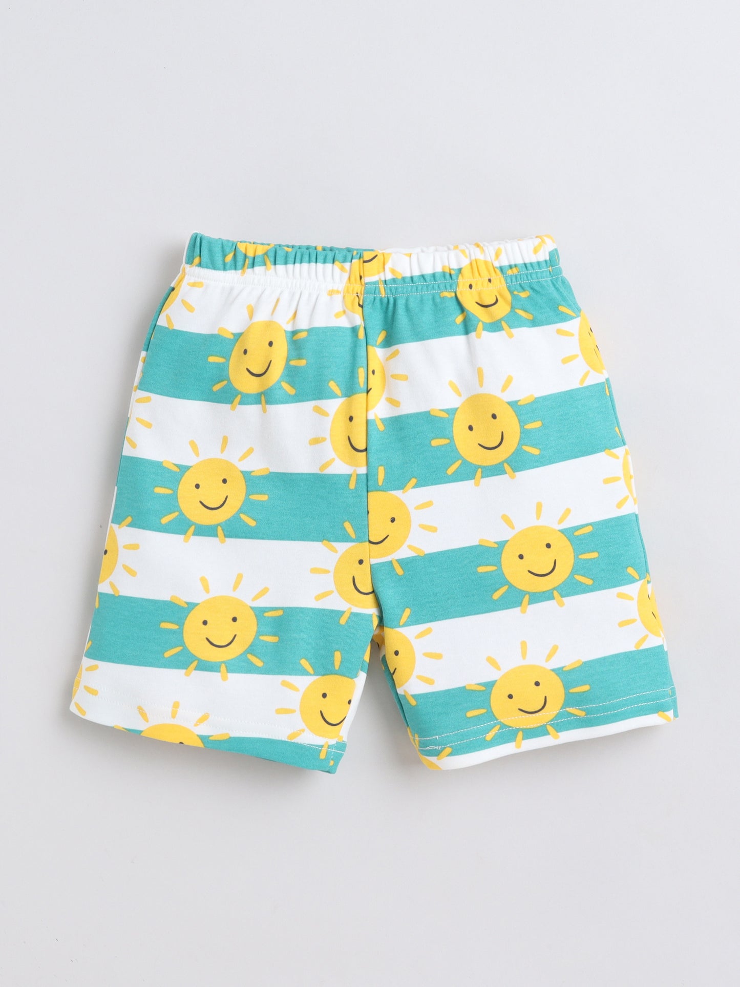 Baby Nation Cotton Knit Half Sleeves Sun Printed Coordinating Shorts Set - Green