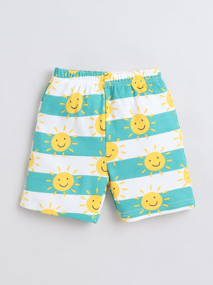 Baby Nation Cotton Knit Half Sleeves Sun Printed Coordinating Shorts Set - Green