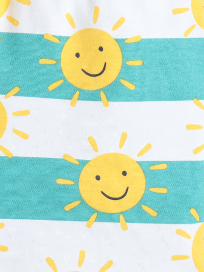 Baby Nation Cotton Knit Half Sleeves Sun Printed Coordinating Shorts Set - Green