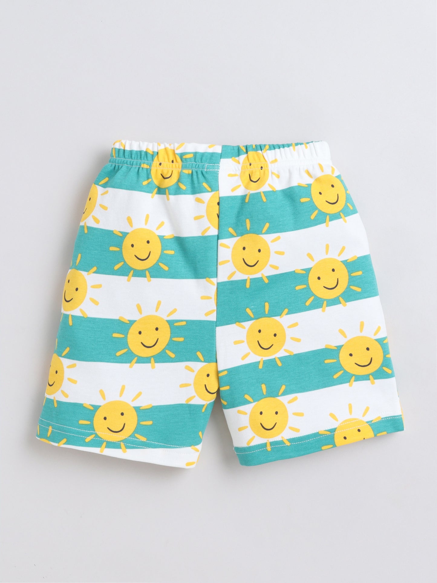 Baby Nation Cotton Knit Half Sleeves Sun Printed Coordinating Shorts Set - Green