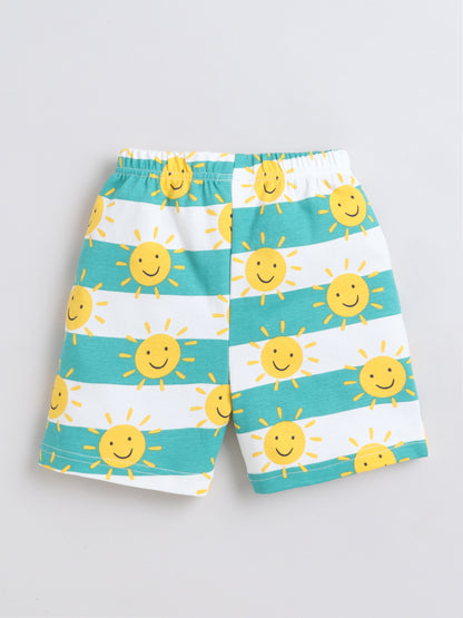 Baby Nation Cotton Knit Half Sleeves Sun Printed Coordinating Shorts Set - Green