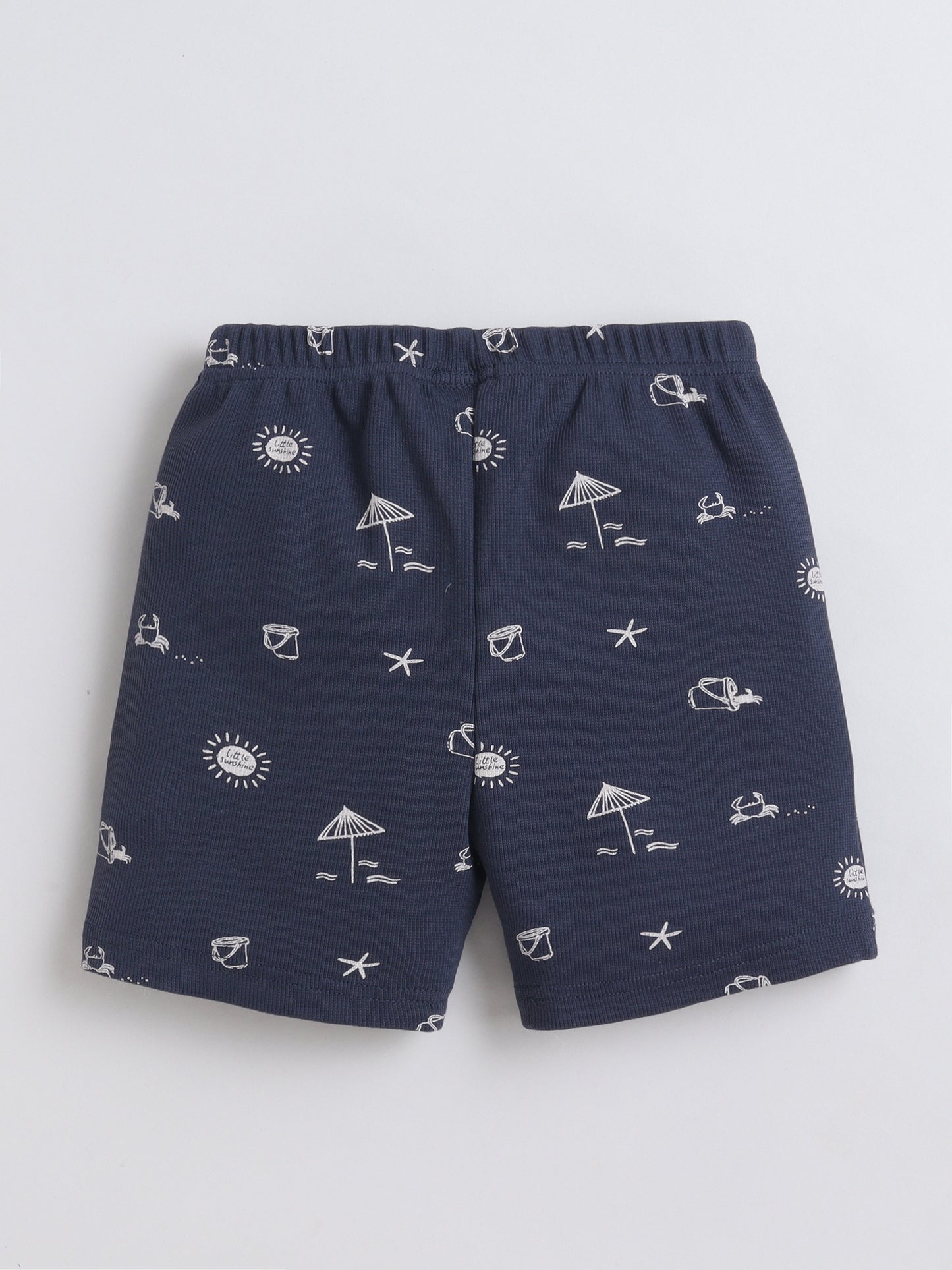 Baby Nation Cotton Knit Half Sleeves Beach Theme Printed Coordinating Shorts Set - Navy